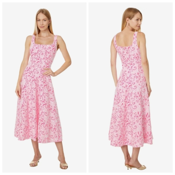 New Lilly Pulitzer Calina Filigree Linen Conch Shell Pink Midi Dress Size 4 NWT - Picture 5 of 14